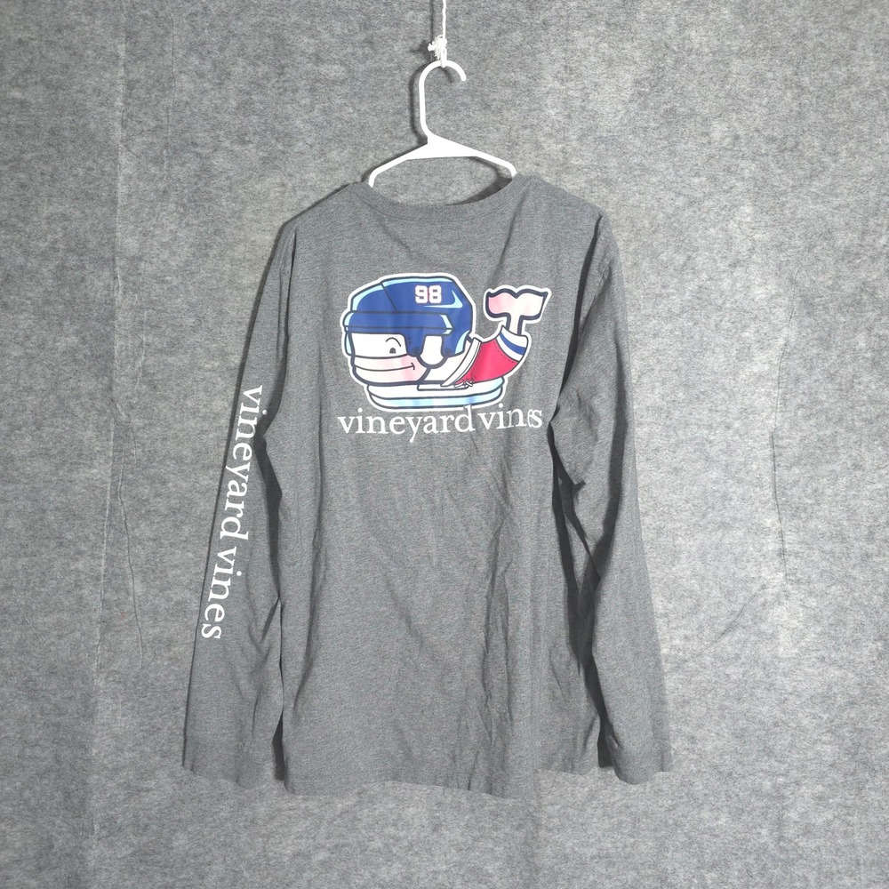 Vineyard Vines Hockey Whale Shirt Mens L Gray Long Sleeve Graphic Pocket Cotton